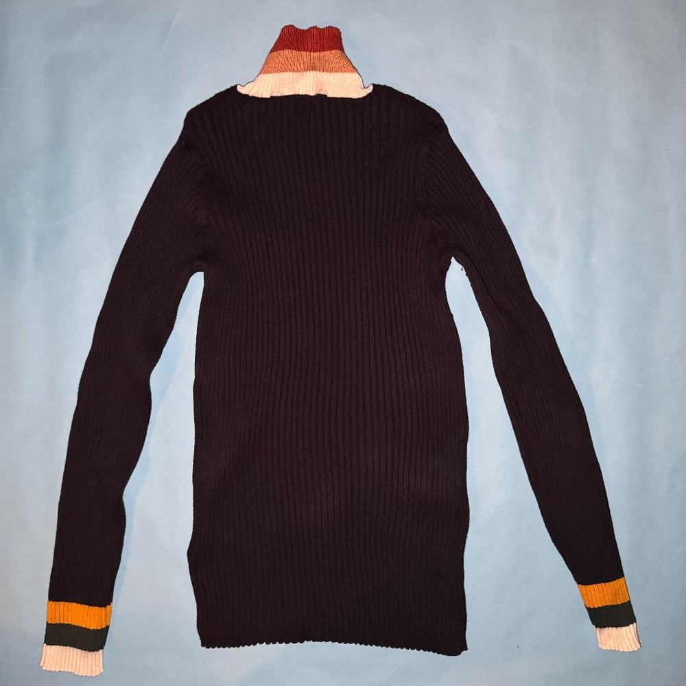 Faherty Womens Ribbed Black Retro Stripe Turtleneck Size Large Cashmere Blend - Picture 3 of 6